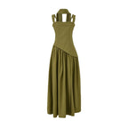 Fitted-waist pleated maxi dress
