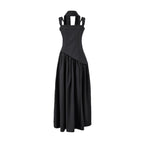 Fitted-waist pleated maxi dress