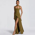 Fitted-waist pleated maxi dress